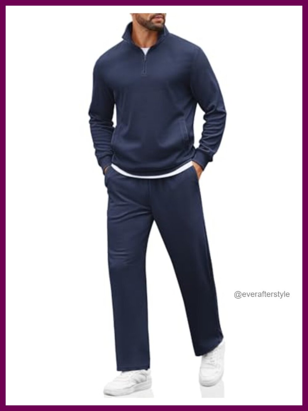 Men's 2 Piece Sweatsuit Quarter Zip Pullover Wide Leg Sweatpants Tracksuit Set